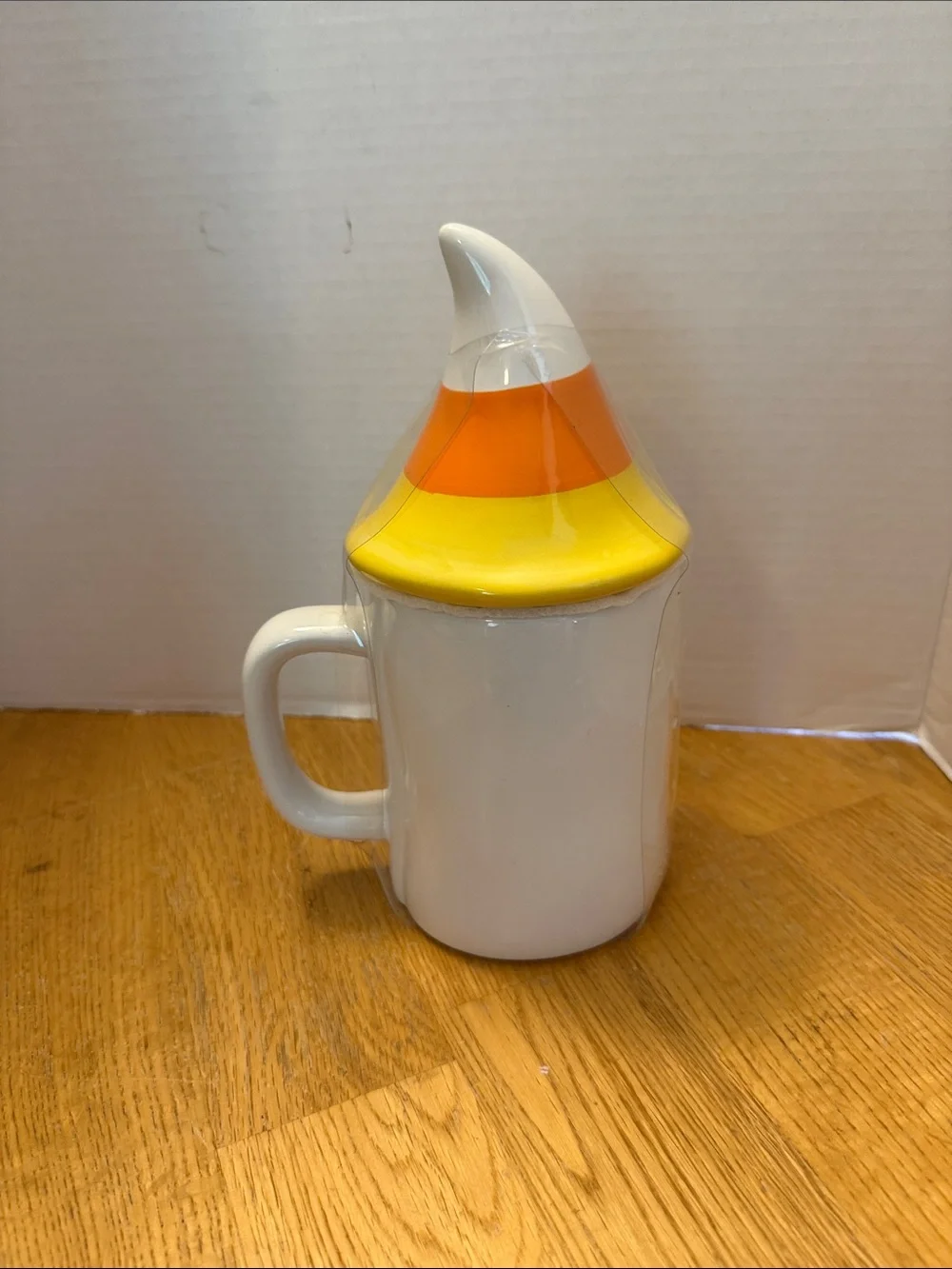Rae Dunn White Mug with Candy Corn Gnome Lid - Orange & Yellow